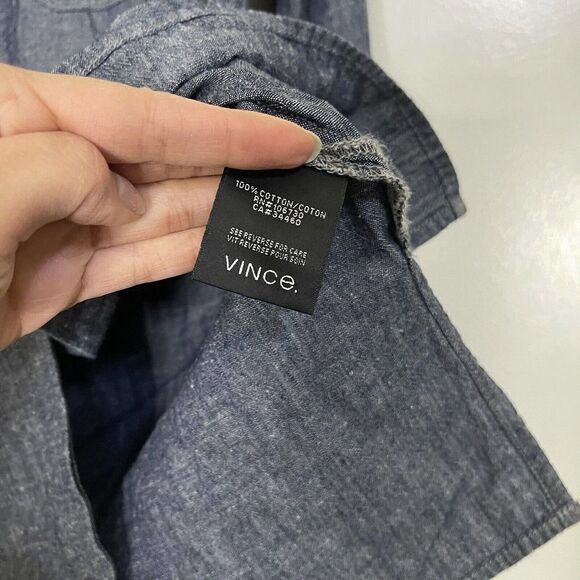 Vince. Patch Pocket Shirt Blue Rinse Button down Chambray Mandarin Collar XS - Picture 3 of 7